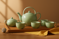 Green ceramic glass tea set
