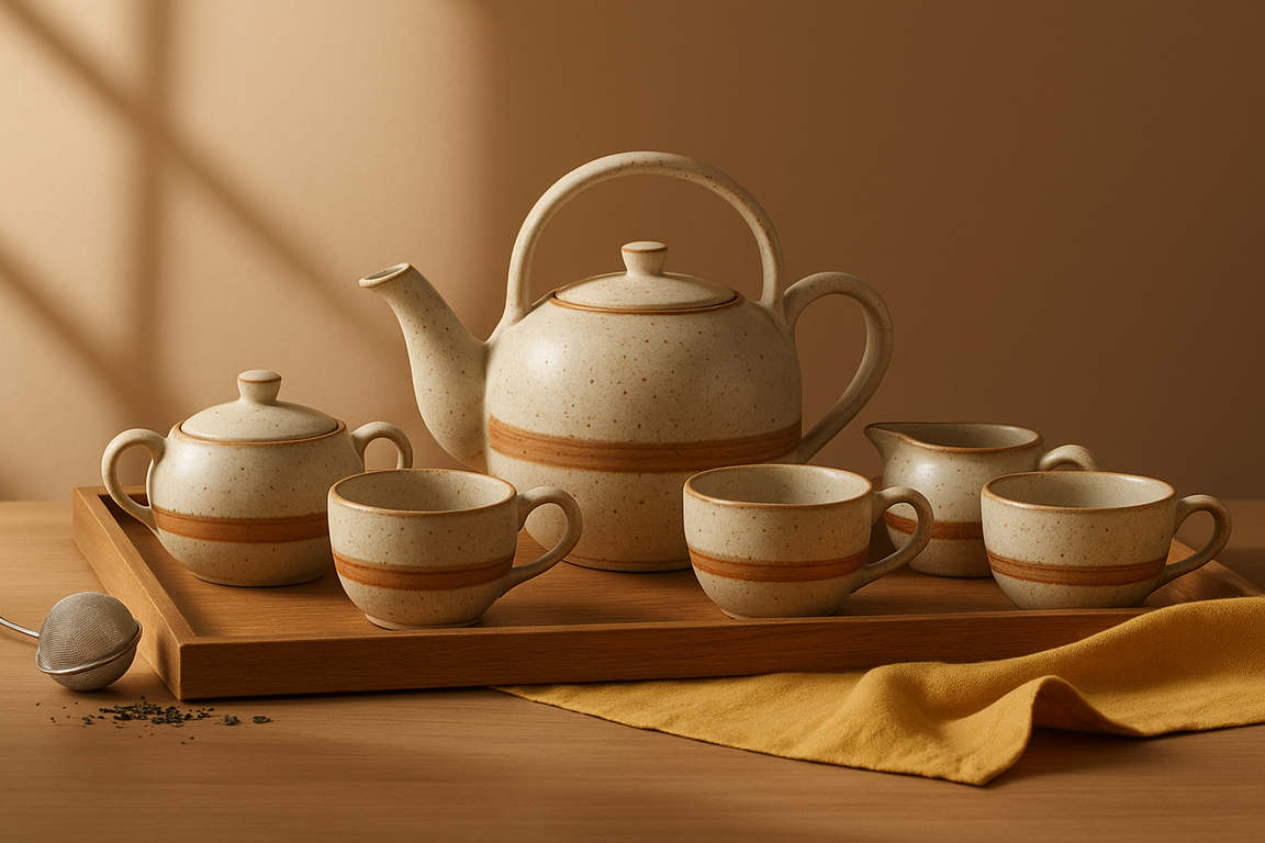 Stone and stripe tea set